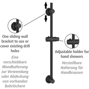 Wenko Asta Doccia Nera: Asta doccia in acciaio inox per montaggio a parete senza forare.
