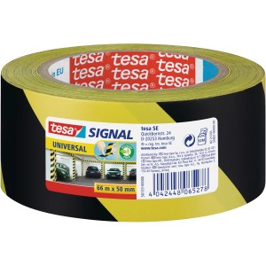 Nastro di segnalazione Tesa Signal, giallo-nero, 66m x 50mm, per la marcatura di aree pericolose.
