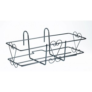 Portacassetta da balcone in metallo nero con decoro a cuore per fioriere.