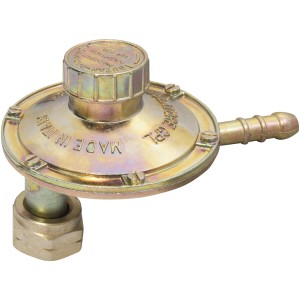 Regolatore di pressione del gas color oro per applicazioni a gas. Robusto alloggiamento in metallo.