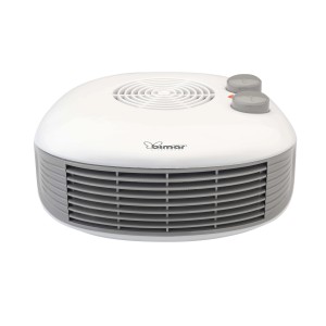 Termoventilatore elettrico Bimar bianco con dettagli grigi e due manopole.