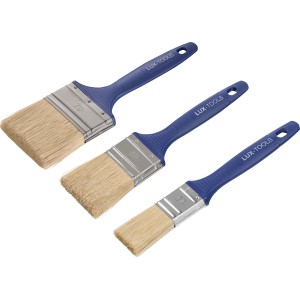 Set di pennelli piatti LUX, 3 pennelli con manico blu di diverse dimensioni.