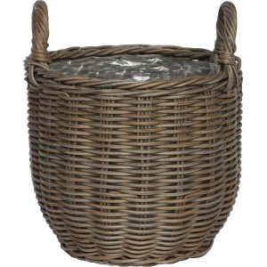 Cesto in polyrattan grigio con manici, 27,5x27,5x31,5 cm, ideale come portavaso per interni ed esterni.