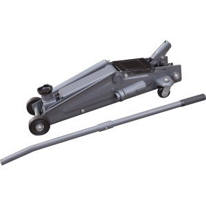 Cric a carrello grigio RWH-2500 B con portata 2,5 t e leva per riparazione e manutenzione auto.