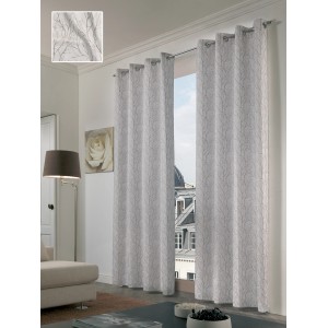 Tenda decorativa bianca con motivo a rami discreti per spazi abitativi.