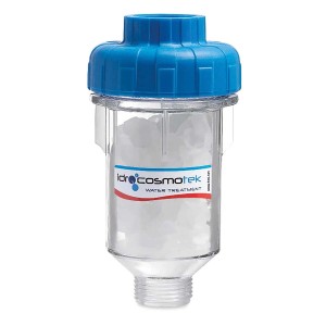 Filtro acqua t.b.t. con tappo blu e corpo trasparente.