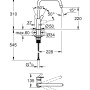 Disegno tecnico del miscelatore cucina Grohe QuickFix Start con bocca a U e dimensioni.