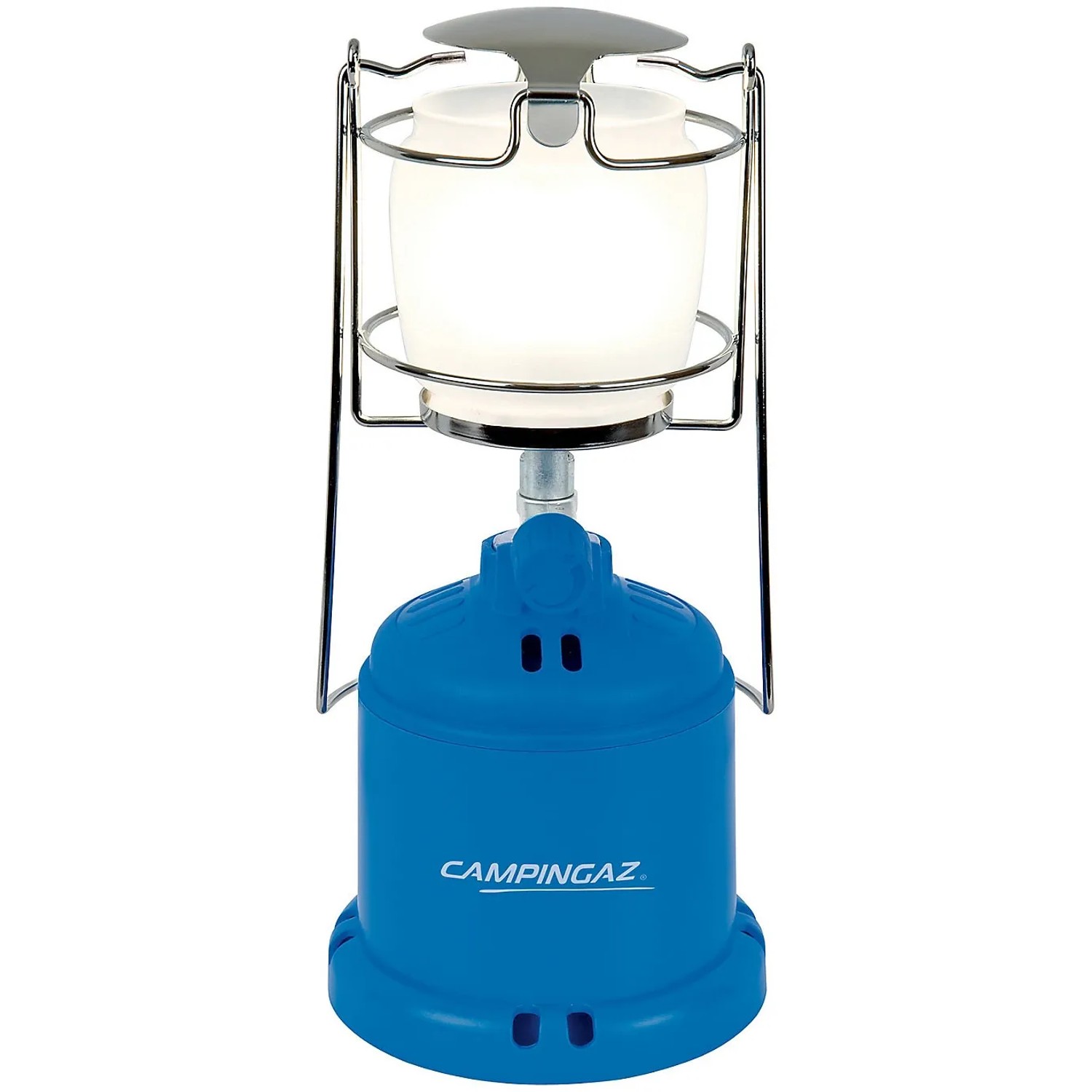 Campingaz Camping 206 L Lampada: Lampada da campeggio blu con protezione in vetro e maniglia.