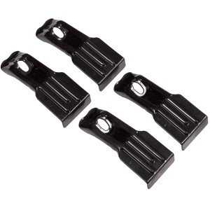 Quattro staffe nere t.b.t. per accessori di trasporto con foro per un fissaggio sicuro.