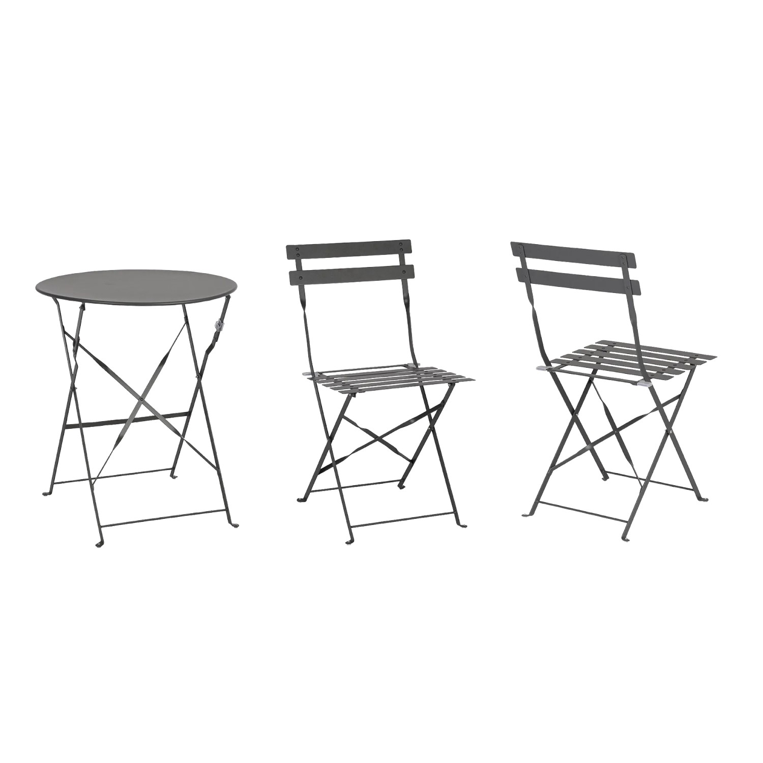 Set bistrot pieghevole AUSTIN in acciaio con tavolo e due sedie per terrazza e giardino.