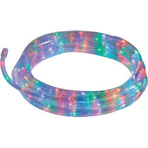 Catena luminosa da esterno multicolore arrotolata.