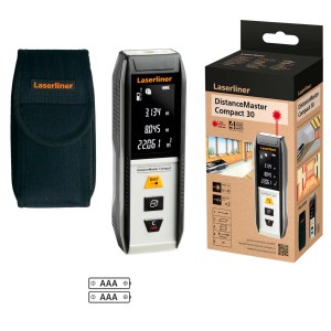Laserliner DistanceMaster Compact 30 con custodia e confezione. Strumento di misura per misurazioni precise.