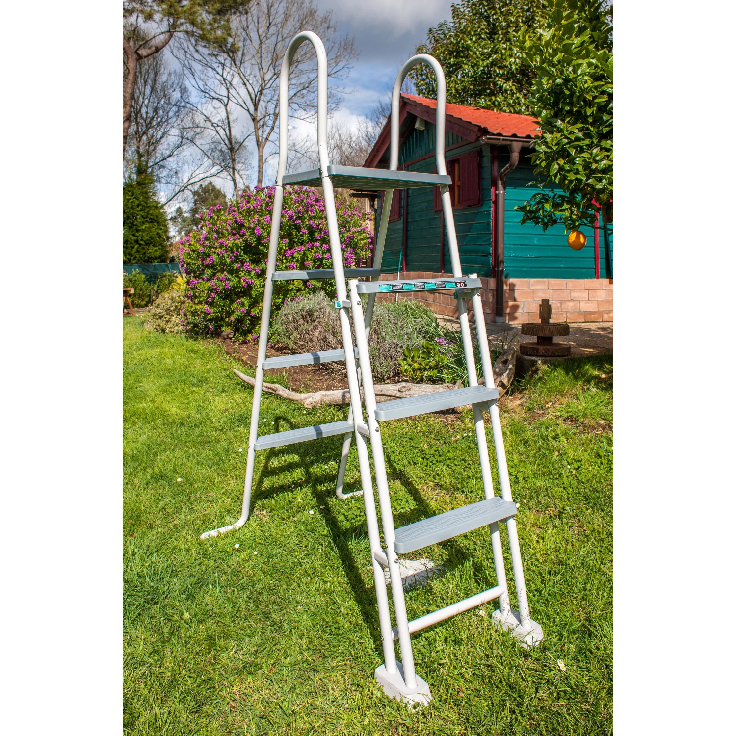 Scala per piscina: Scala di sicurezza con piattaforma per Gre Pool Amazonia, 2x4 gradini, marrone