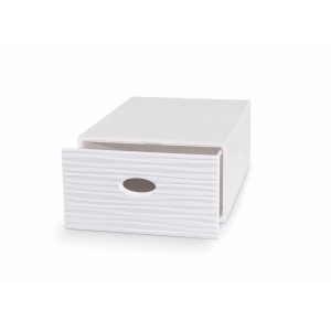 Contenitore/cassetto bianco t.b.t. con foro ovale e design a coste.