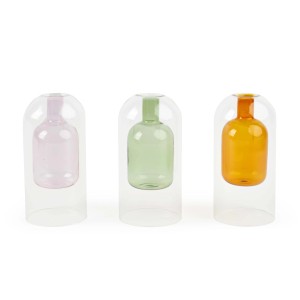 Vaso doppia parete in vetro borosilicato Ø8,5xH17cm assortito