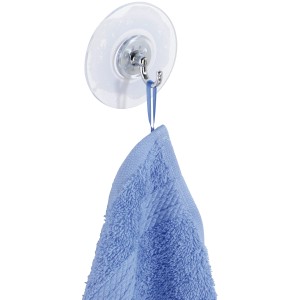 Wenko Gancio a ventosa Atero cromato con asciugamano blu, porta asciugamani per bagno e cucina.