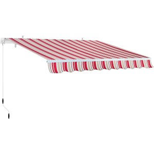 Tenda da sole a strisce t.b.t. in rosso e beige per esterni.