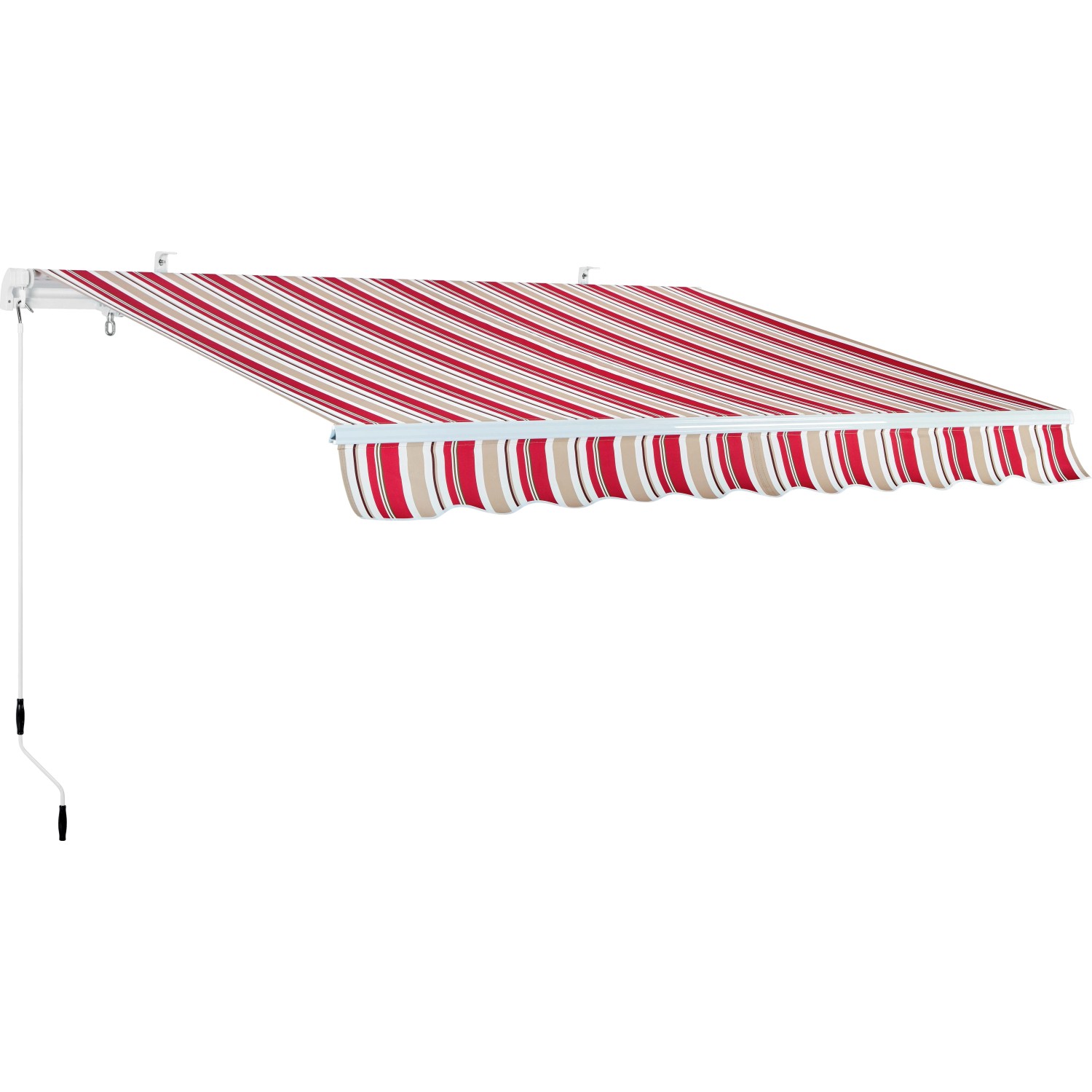 Tenda da sole a strisce t.b.t. in rosso e beige per esterni.