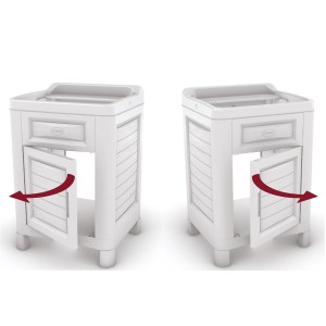 Mobile lavatoi bianco t.b.t. con anta aperta, vista dettagliata.