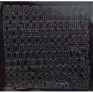 t.b.t. Lettere e numeri adesivi color argento.