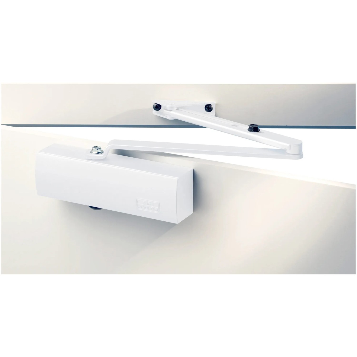 Chiudiporta Burg Wächter TS 1500 W SB bianco montato su una porta.