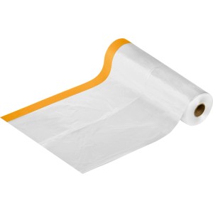 Pellicola protettiva LUX-TOOLS PRO 2in1 bianca con nastro Washi arancione, arrotolata. Per coperture.
