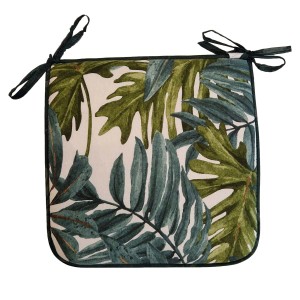 Cuscino quadrato da esterno con motivo a foglie tropicali e lacci.