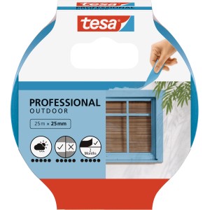 Nastro per mascheratura Tesa Professional Outdoor, 25m x 25mm, per bordi di pittura esterni precisi.