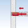 Illustrazione: Tassello Fischer Duopower 8x65 con vite nel muro, che mostra la funzione del tassello.