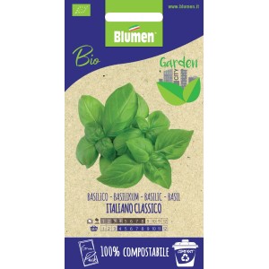 Confezione di semi di basilico biologico di Blumen per erbe aromatiche.