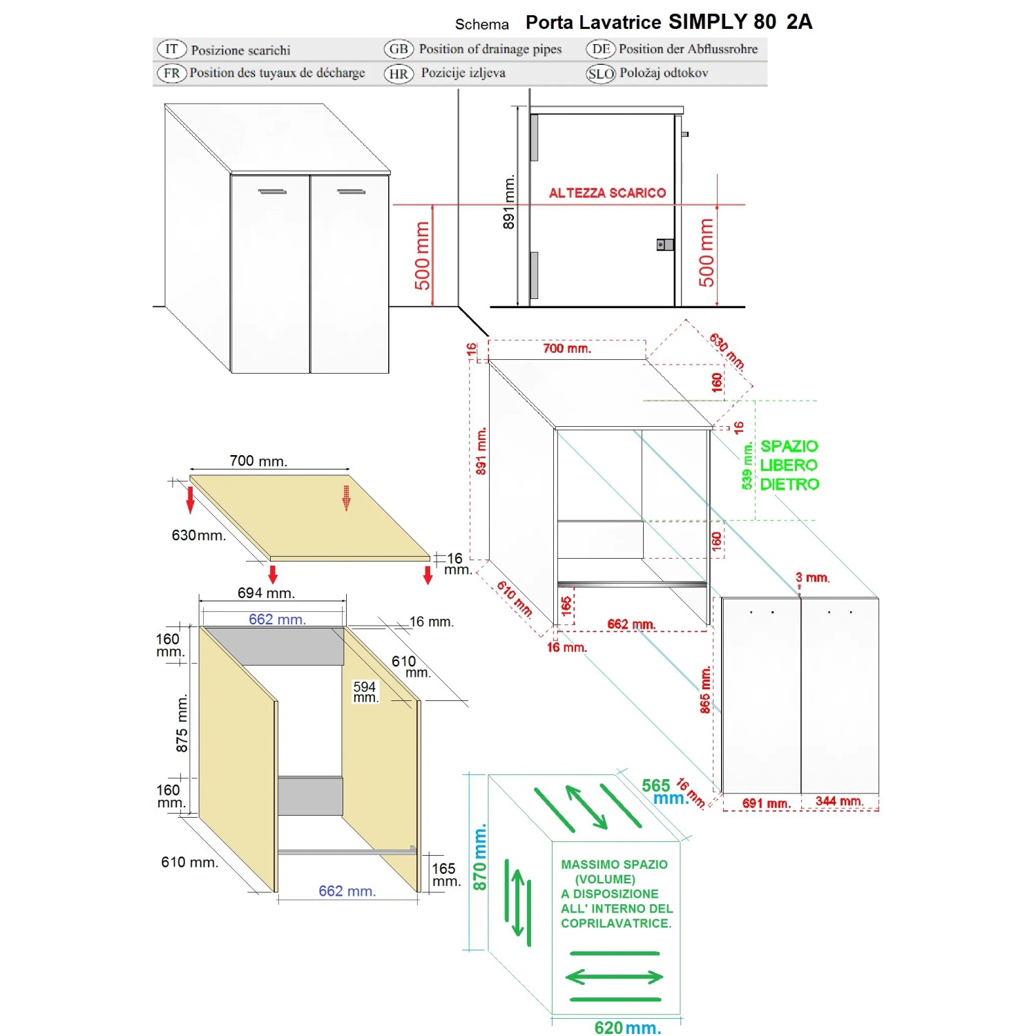 Disegno tecnico: mobile bagno t.b.t. con dimensioni per arredo bagno.