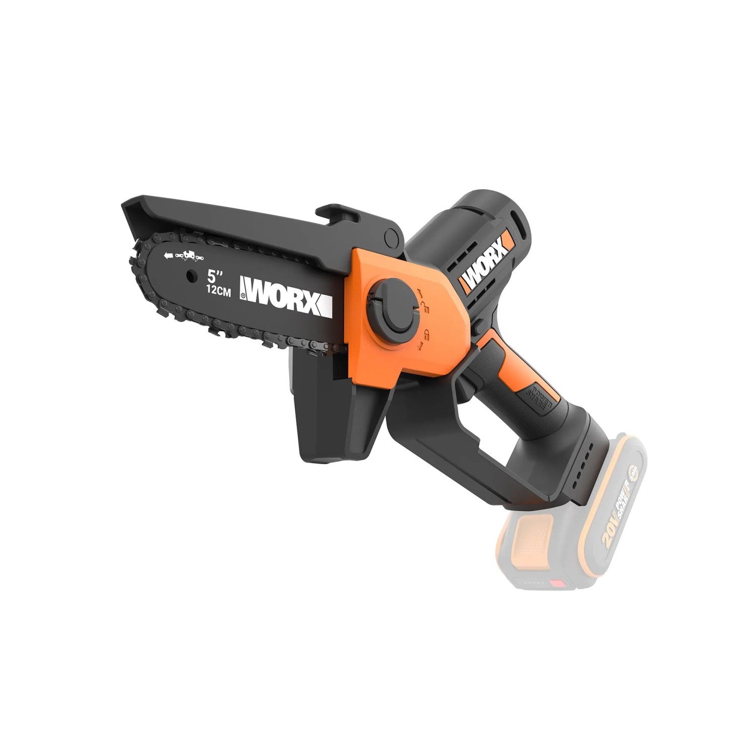 Motosega a batteria Worx WG326E.9 a una mano (senza batteria/caricabatterie) con larghezza di taglio 12 cm.