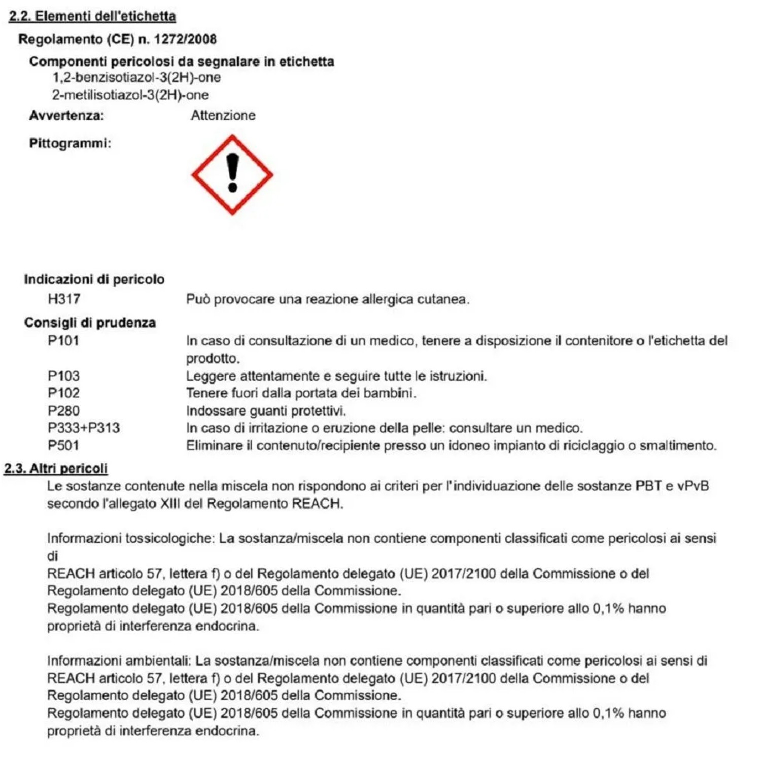 Informazioni di sicurezza per pittura per interni: Avvertenze, ingredienti e precauzioni.