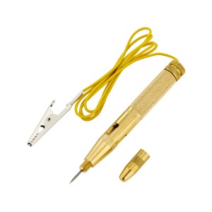 Tester luci auto LUX 6-24V con clip a coccodrillo e cavo giallo per test elettrici veicoli.