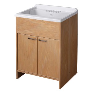 Mobile lavatoio t.b.t. con due ante e lavabo bianco.