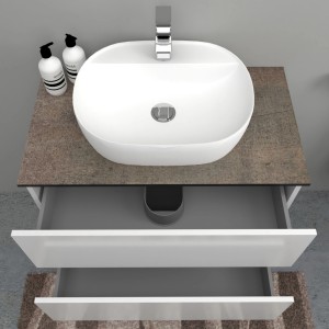 Mobile lavabo t.b.t. con lavabo da appoggio e due cassetti.