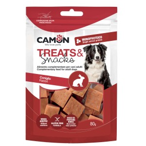 Snack per cani Camom al coniglio, senza cereali e senza additivi. Snack gustosi per cani.
