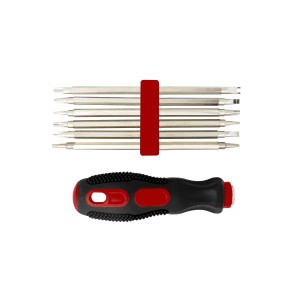 Set di cacciaviti t.b.t. con vari inserti e manico ergonomico.