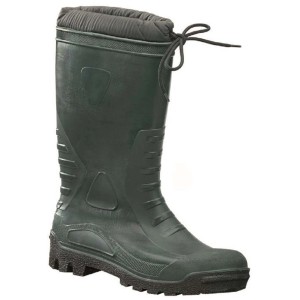 Stivali di gomma verdi da lavoro con gambale e coulisse.