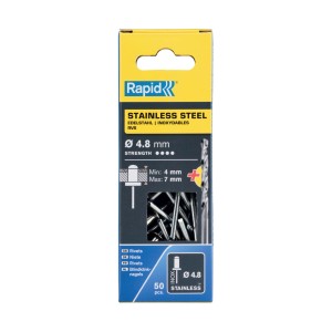 Rivetti Rapid Acciaio INOX Ø4.8 x 10 mm Conf. da 50 Pezzi e Punta Trapano incl