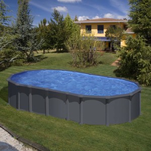 Piscina fuori terra ovale in acciaio antracite Gre 730x375 H 132 cm
