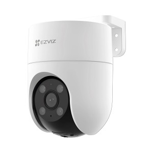Telecamera di sicurezza esterna bianca Ezviz H8C 2K con supporto a parete.