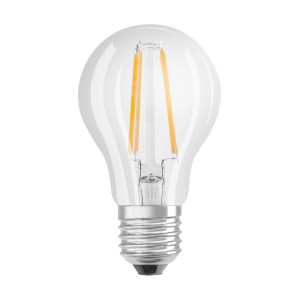 Lampadina LED E27 trasparente con effetto filamento per un'illuminazione d'atmosfera.