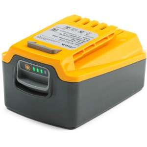 Batteria Stiga E 24, 20 V/4 Ah per accessori tosaerba. Batteria giallo-grigia con indicatore di carica.