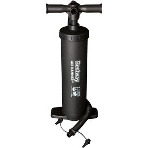 Pompa a doppia azione Bestway, nera, con tubo e adattatori per gonfiare materassini.