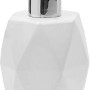 Dispenser sapone t.b.t. bianco con design geometrico e pompa cromata.