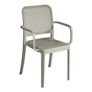 Sedia da giardino grigia t.b.t. con braccioli e schienale a rete.