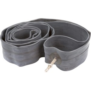 Camera d'aria grigia per bicicletta, arrotolata con valvola. Accessorio per pneumatici da bici.