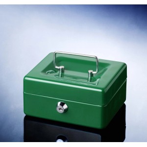 Cassetta portavalori verde Burg Wächter Money 5015 con maniglia e serratura.