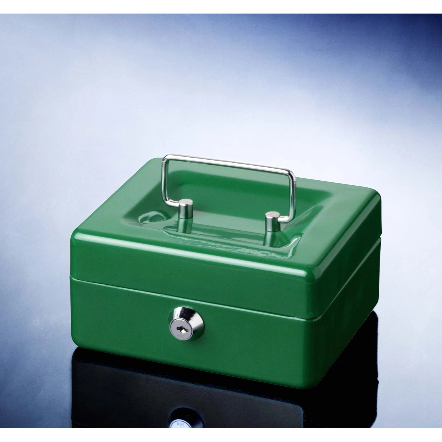 Cassetta portavalori verde Burg Wächter Money 5015 con maniglia e serratura.